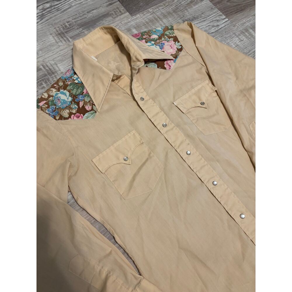 vintage peach/floral classic western pearl snap - Picture 2 of 6